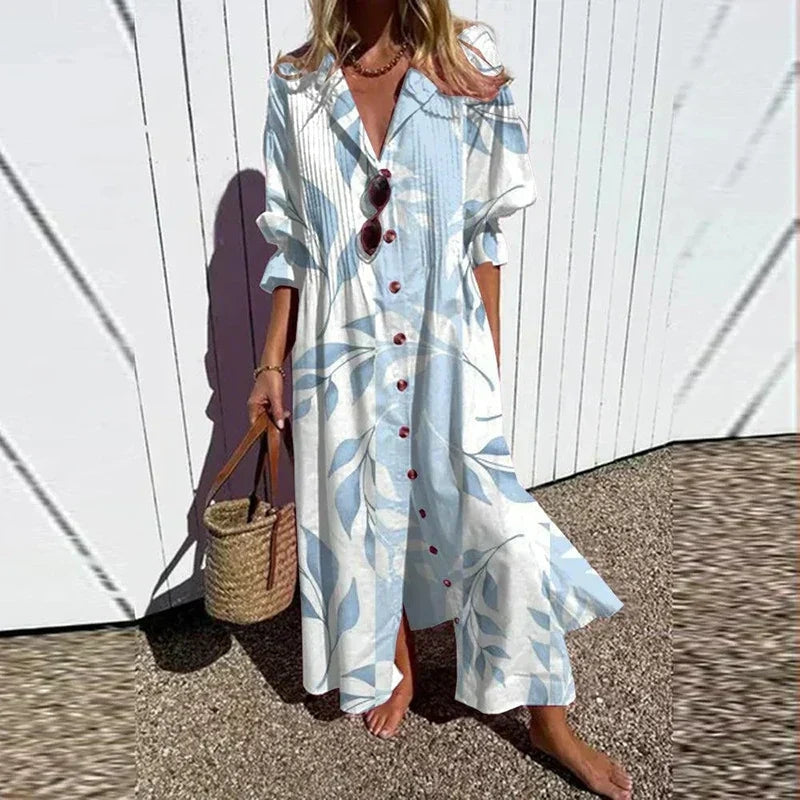 Robe ample à manches longues à fleurs pour femme