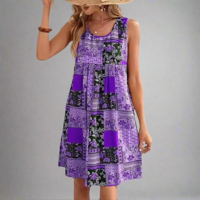 Rochie mini fără mâneci pentru femei, cu patchwork