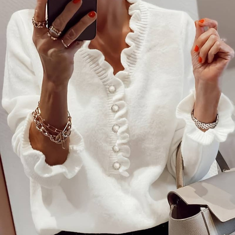 Blouse femme à volants et boutons sur le devant