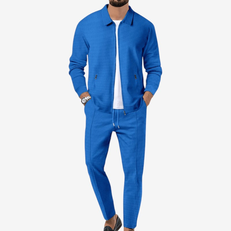 Dennis - Zestaw 2-częściowy: koszula na zamek i spodnie slim fit | Boczne kieszenie na górze i na dole | Rozmiary S–3XL | Kolory: Niebieski, Beżowy, Biały, Szary, Czarny