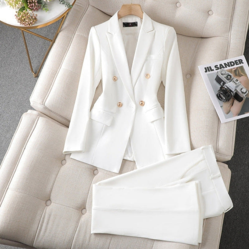 Completo Donna 2 Pezzi con Blazer e Tasche | Blazer con Chiusura a Bottoni + Pantaloni Slim Fit | Taglie S–4XL | Blu, Nero o Bianco