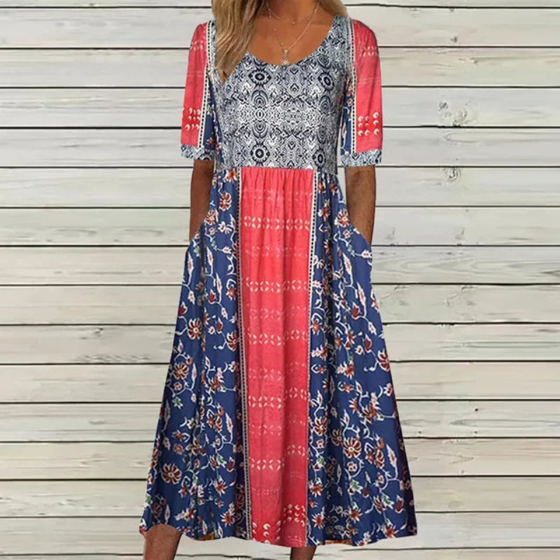 Women’s Square Neck Printed Midi Dress