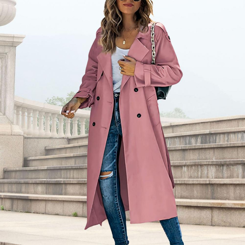 Long Sleeve Trench Coat with Lapel Collar