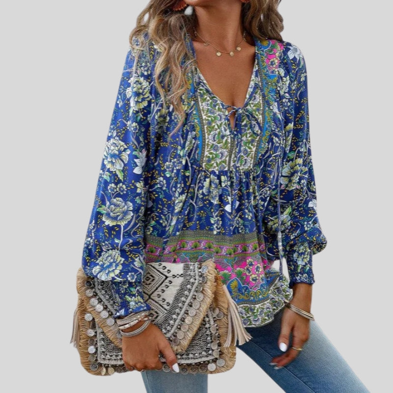 Blouse à manches longues imprimé floral pour femme