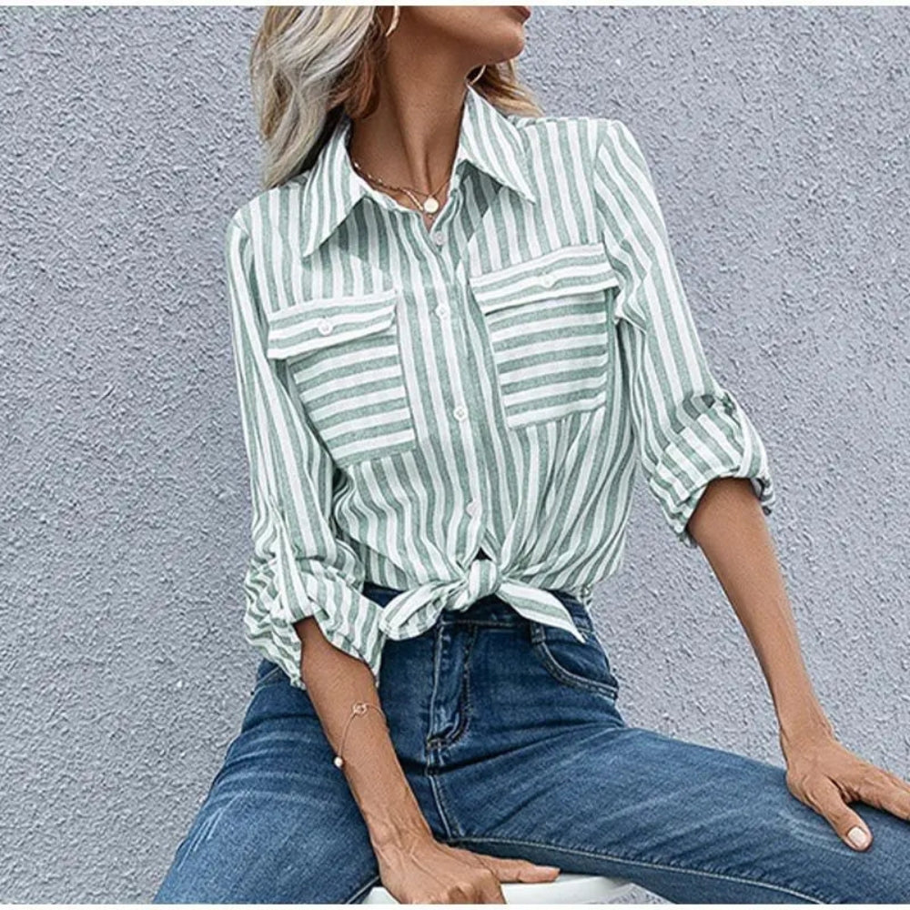 Sable - Cămașă elegantă cu mâneci lungi, închidere cu nasturi și buzunare practice