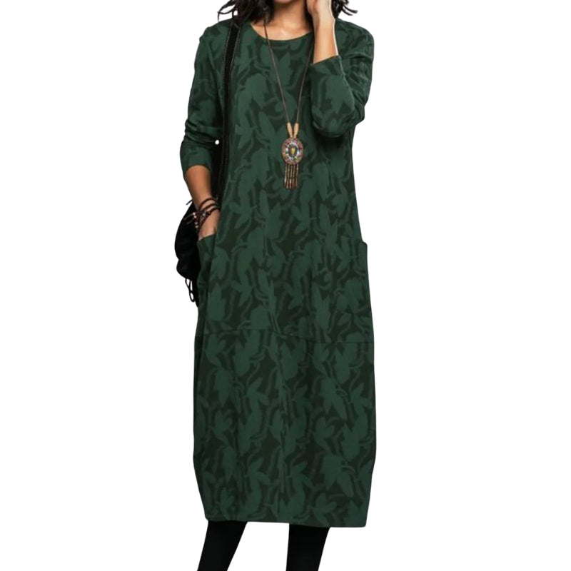 Bianca – Stylish long dress with round neck and side pockets