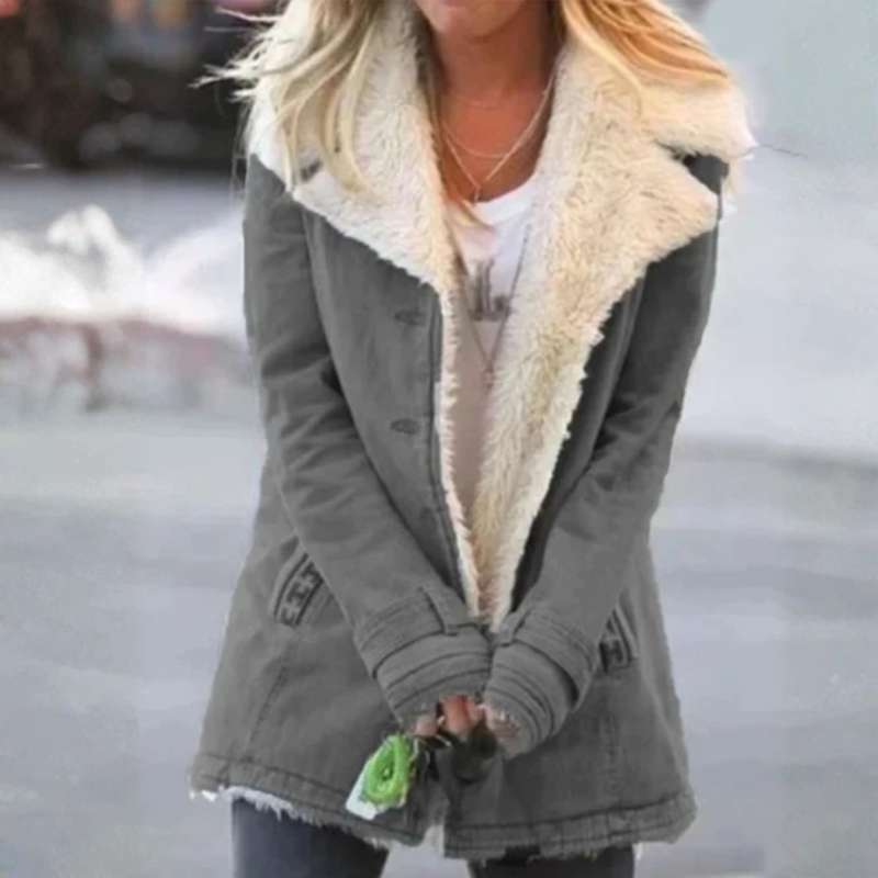 Manteau long pour femme à manches longues avec poches, col cranté classique, style chaud et raffiné