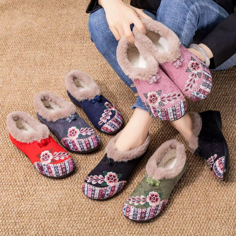 Zayla – Scarpe stampate antiscivolo con fodera in pelliccia e punta tonda