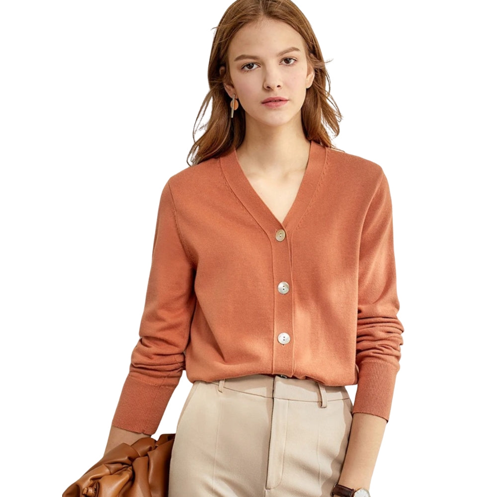 Stephanie - Cardigan con scollo a V, maniche lunghe e chiusura con bottoni
