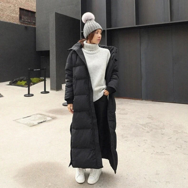 Halen – Long manteau matelassé manches longues avec capuche amovible
