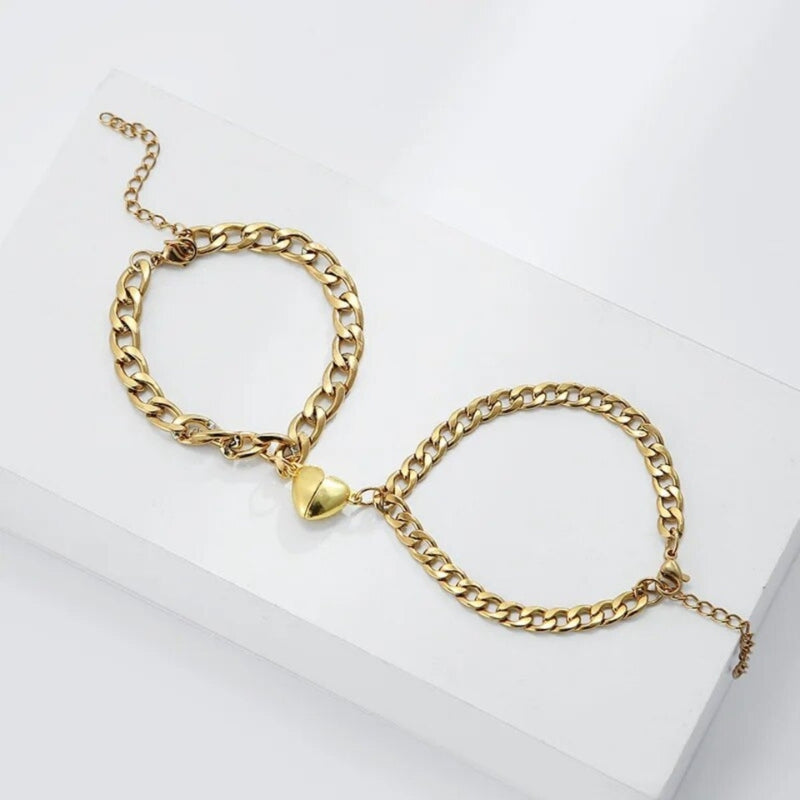 Mila – Classic chain link bracelets with heart accent and adjustable fit