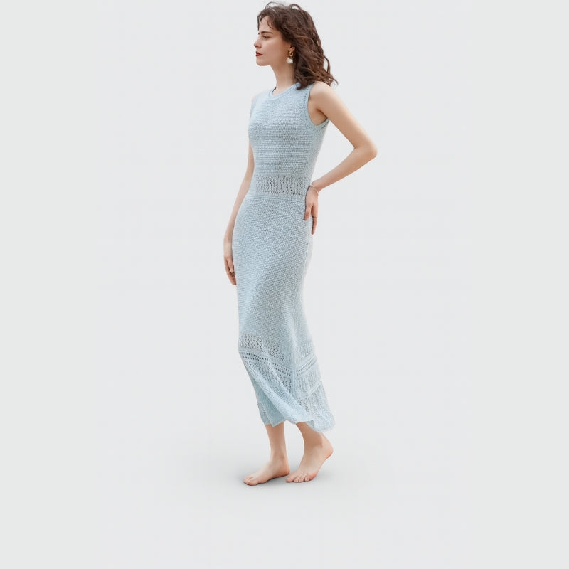 Sophia – Abito midi a maglia a linea A senza maniche con scollo rotondo