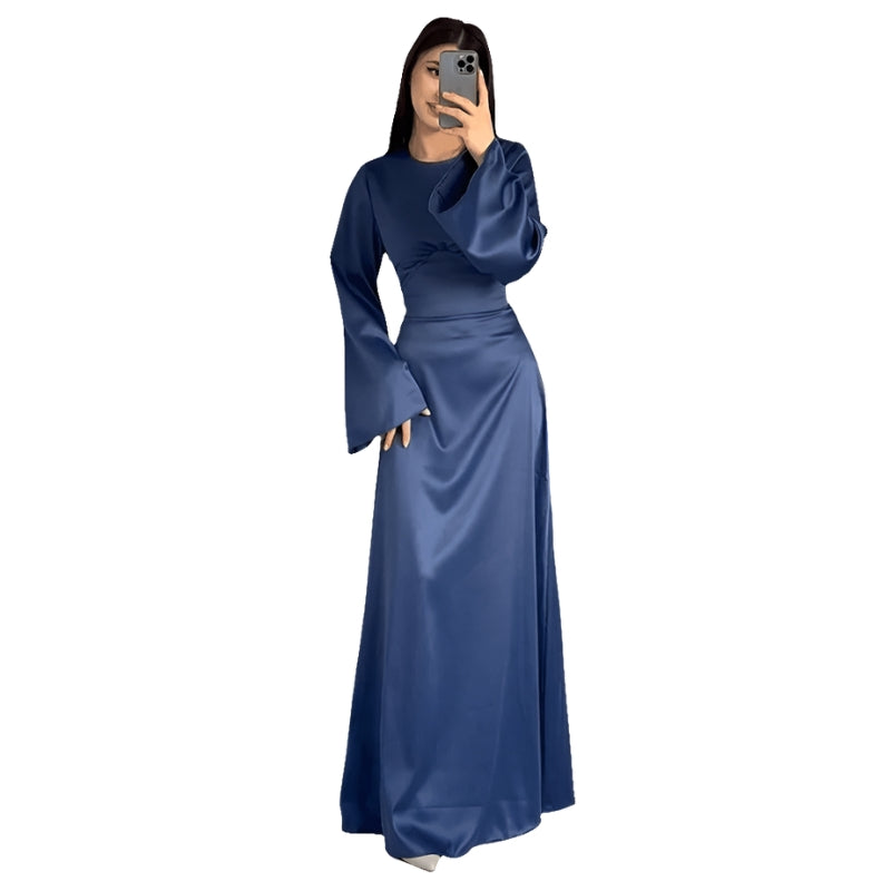 Emily – Modern Maxi Dress with Long Sleeves and Round Neck