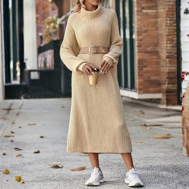Amelia – Long sleeve sweater dress with high neck and slim fit