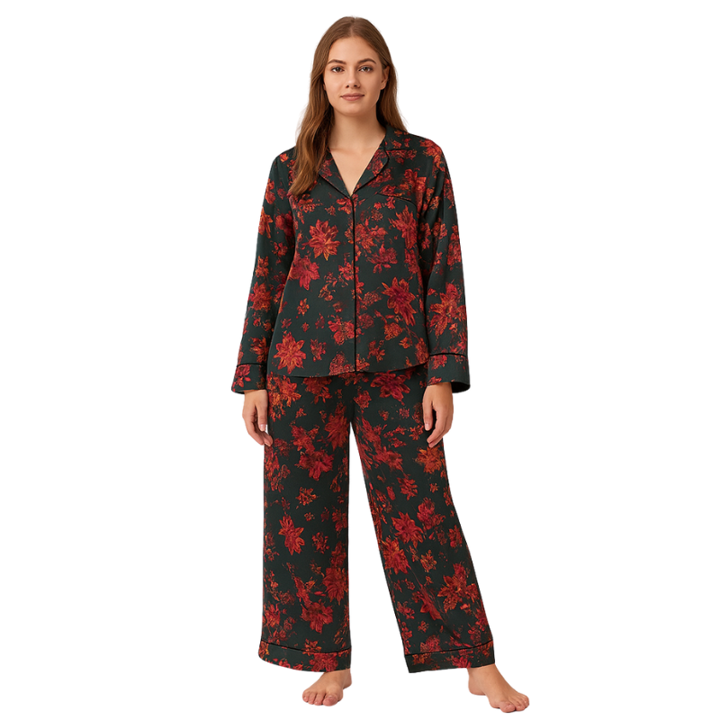 Riley - Set with floral print, V-neck, and long sleeves