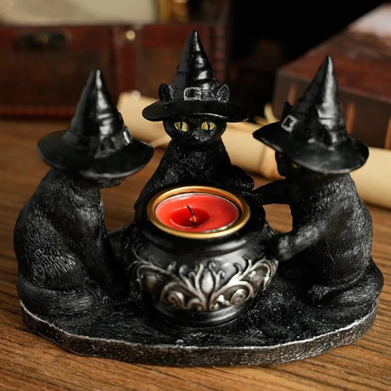 CatGlow – Gyertyatartó macska szoborral Halloween kiállításhoz