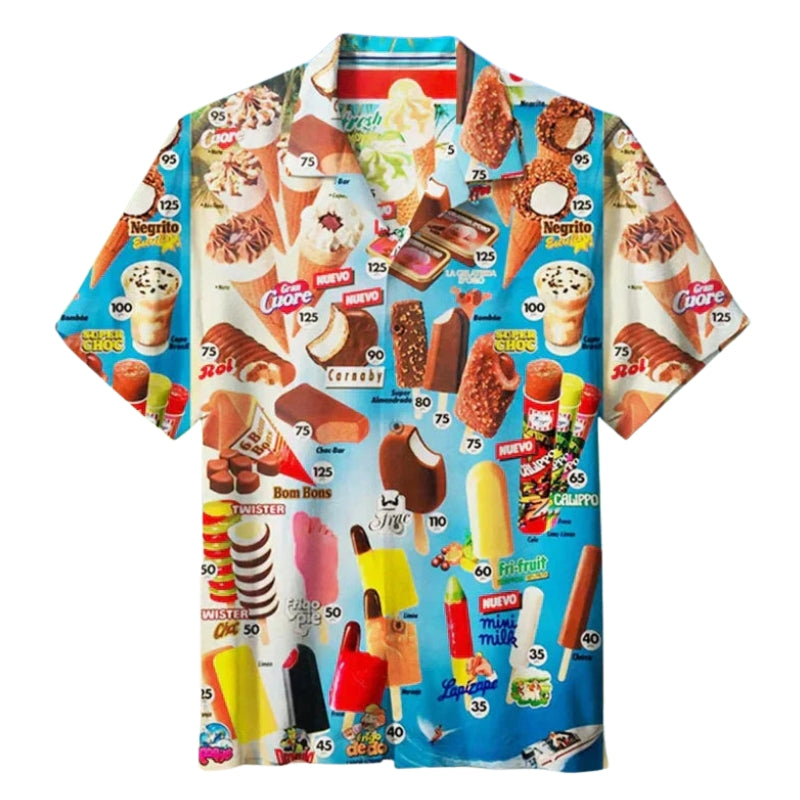 Austin - Camicia moderna con maniche corte e stampa di gelati