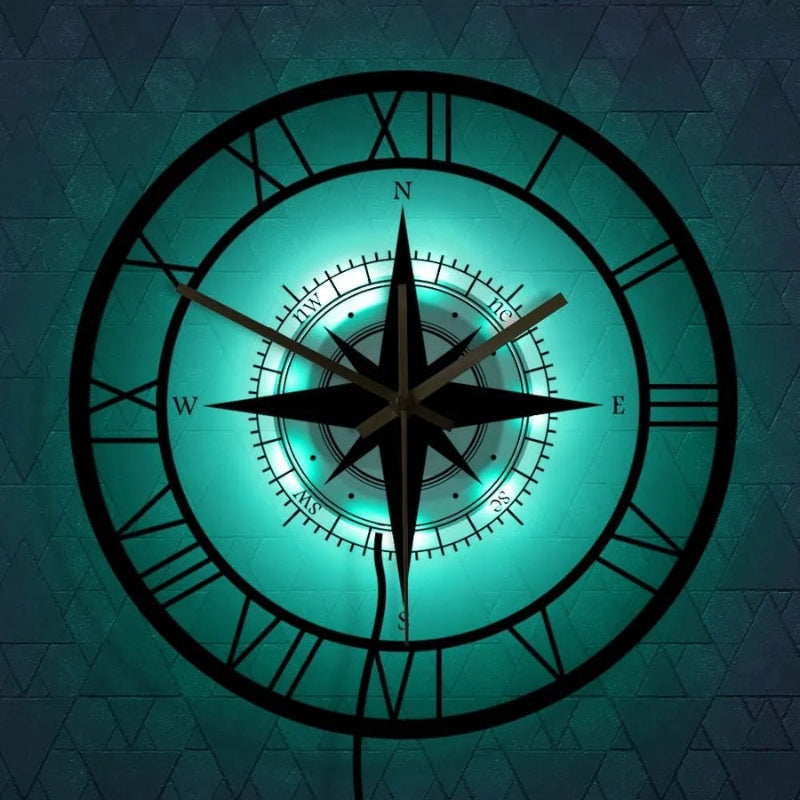 TimeCompass – Round Wall Clock with Compass Design and Silent Movement