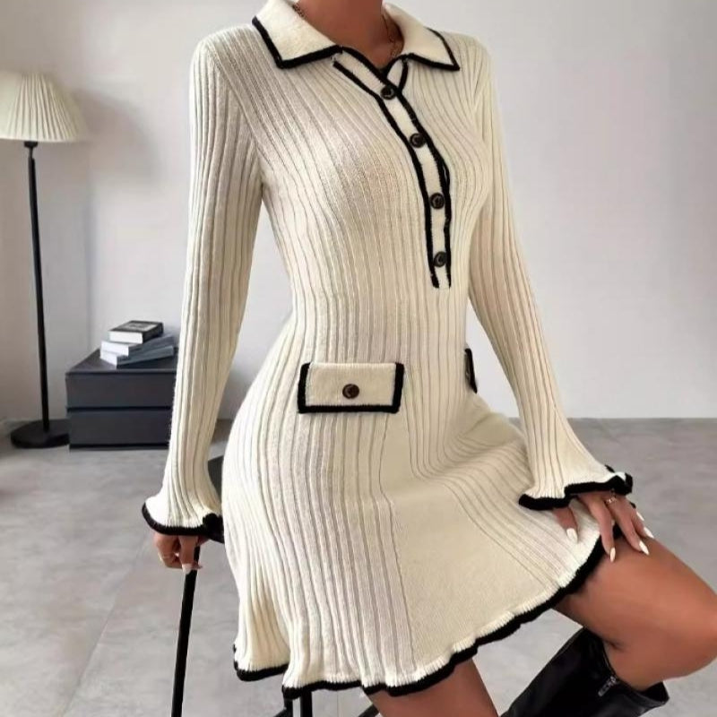 Amara – Long Sleeve Collar Dress with Buttons and Pockets | Classic Button Front with Practical Storage | Timeless Everyday Style | Sizes S–2XL | White