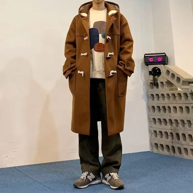 Roland - Long sleeve mid length coat with hood and pockets