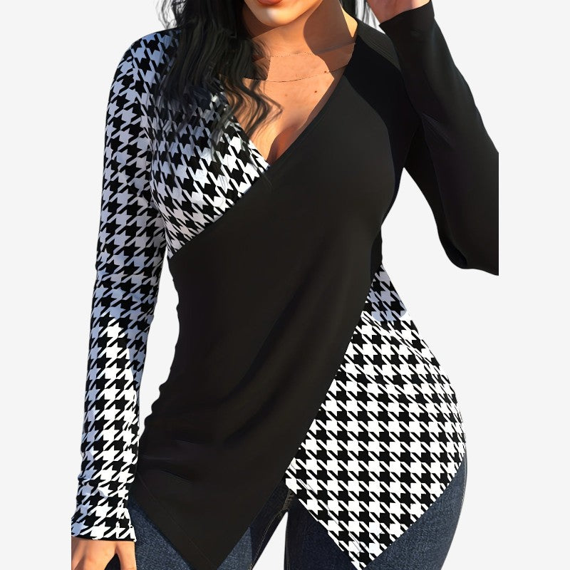 Cyra – Blouse à manches longues, col en V et coupe slim