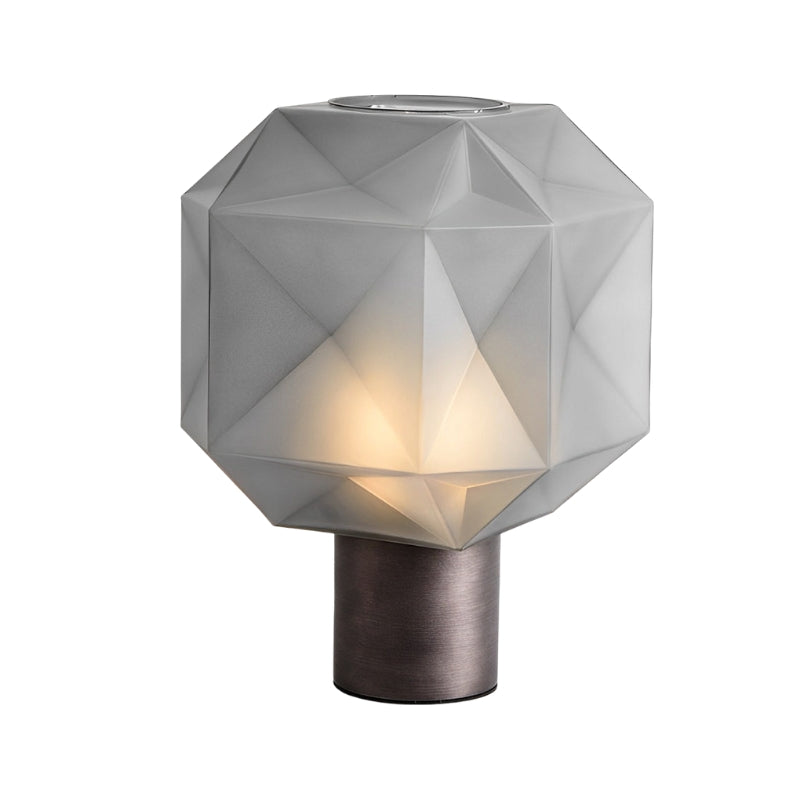 GlassGlow – Lampă de masă Cubo cu abajur din sticlă fumurie