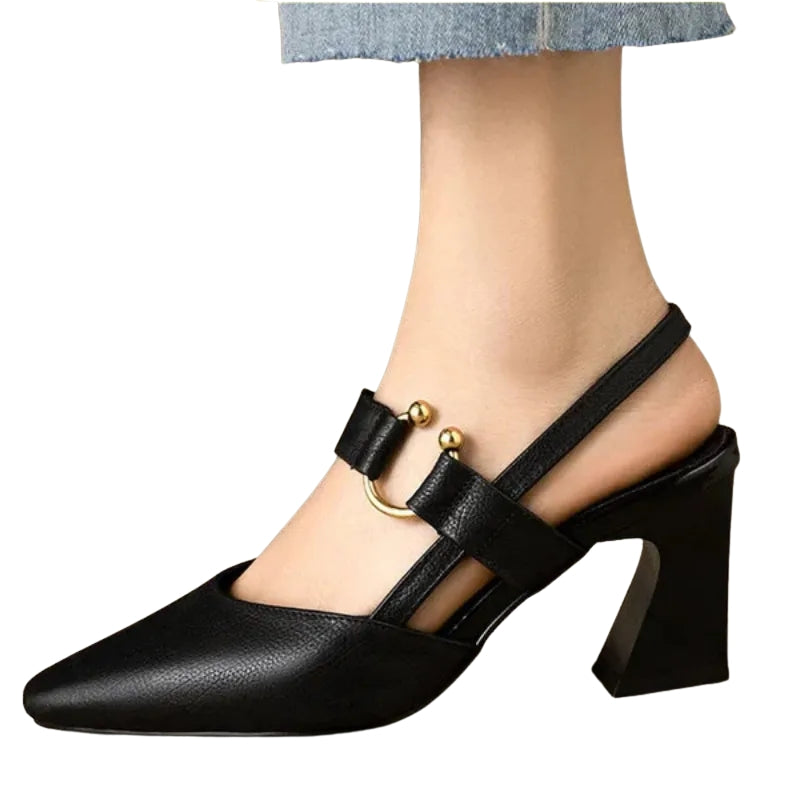 Naomi - Sandale slingback cu vârf ascuțit și toc bloc