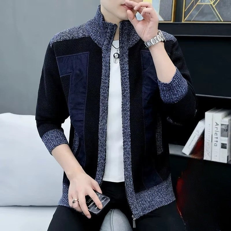 Nathan – Long Sleeve Coat with Zipper and Stand Collar