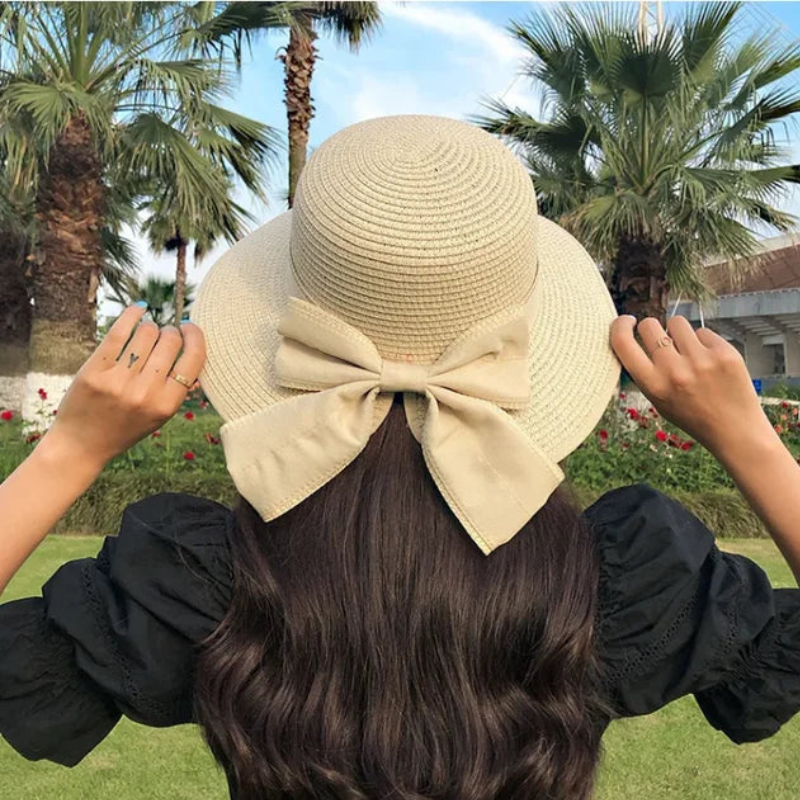 Solenne - Wide Brim Hat with Decorative Bow Design