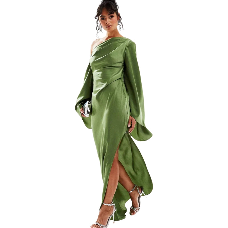Nancy – One-Shoulder Maxi Dress with Long Sleeve