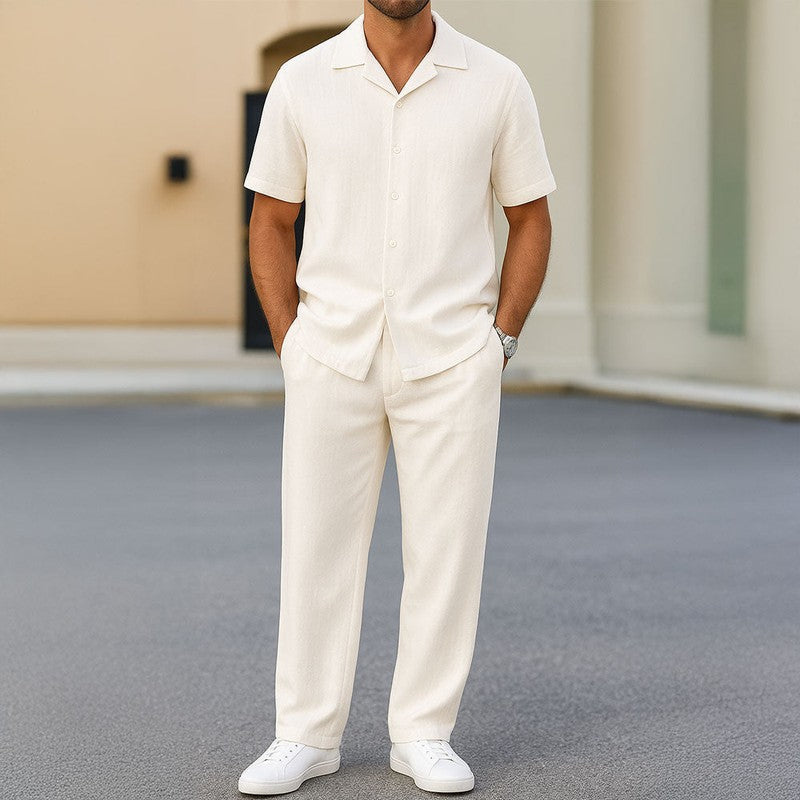 Men's 2 Piece Set with Button Shirt and Wide Leg Trousers