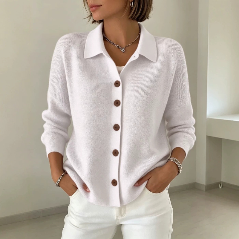 Women's Button Knit Cardigan with Turn Down Collar