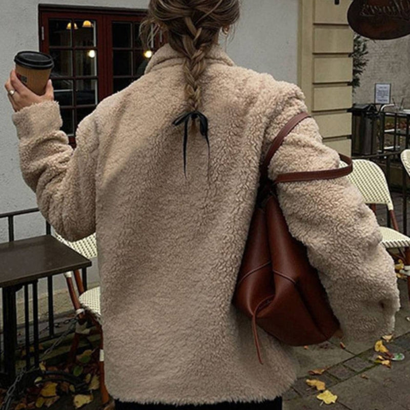 Juliet – Long Sleeve Fleece Coat with Zipper and Collar