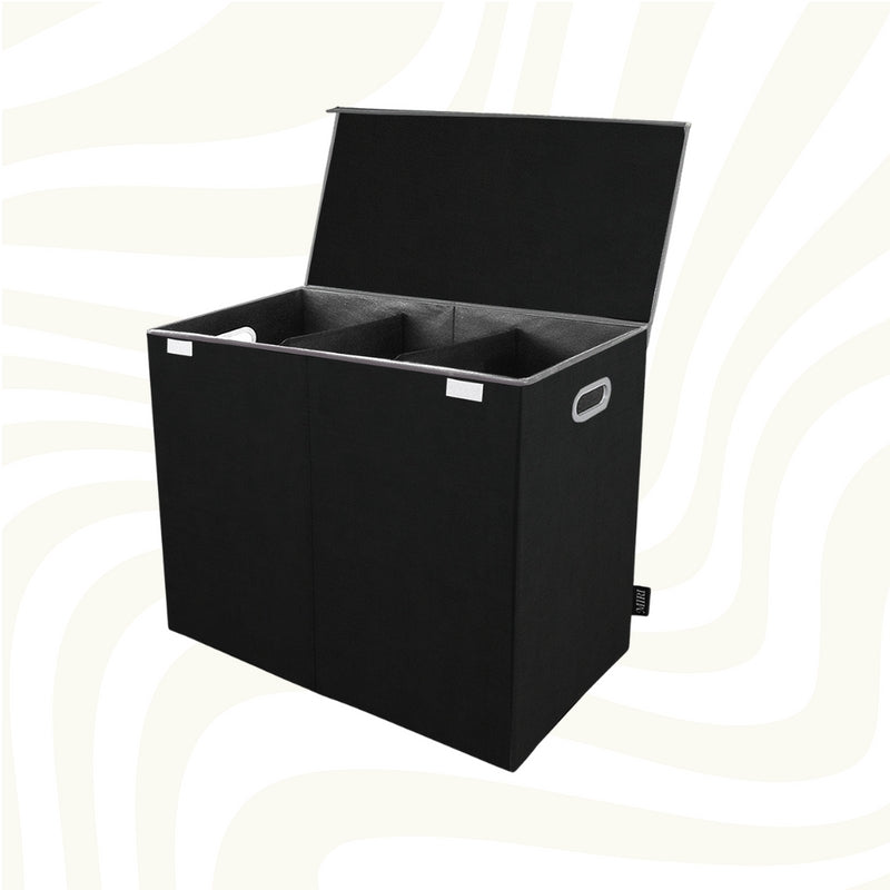 SortMate - Coș de rufe modern cu 3 compartimente separate și capac rabatabil