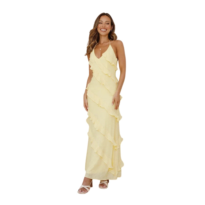 Addison – Lichtgewicht Maxi Jurk met Spaghettibandjes en Ruffles