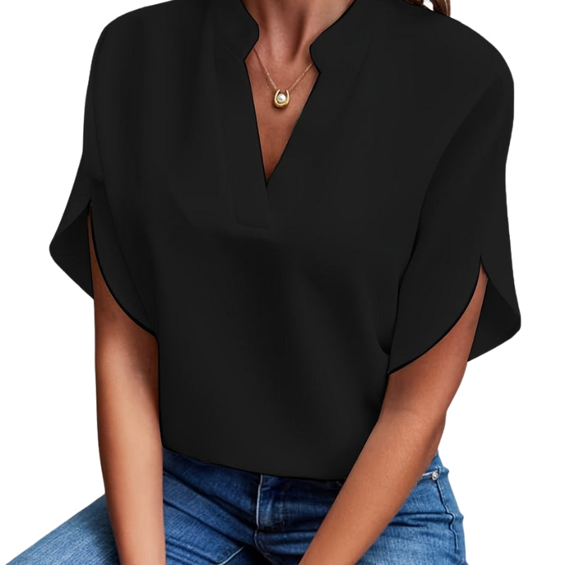 Audrey - V-Neck Blouse with Short Sleeves