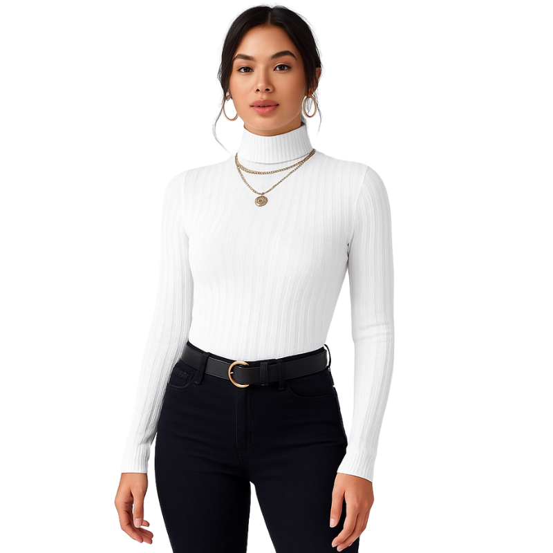 Lillian – Pulover slim fit cu guler înalt și mâneci lungi