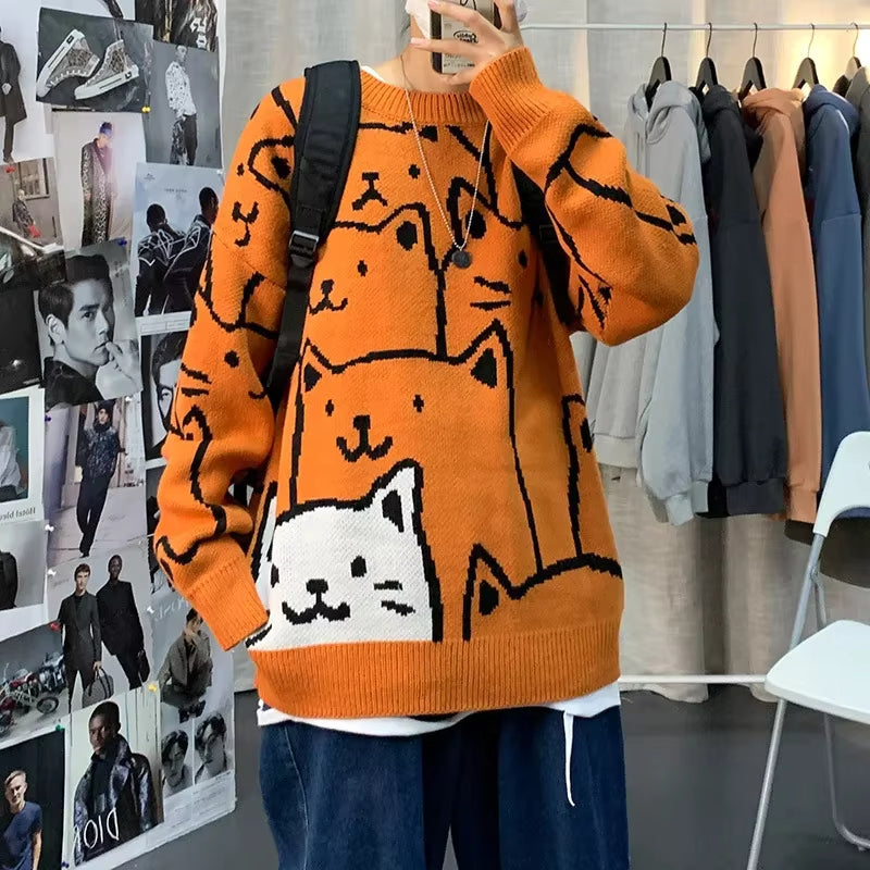 Jasper – Pull à manches longues avec motif chat et col rond