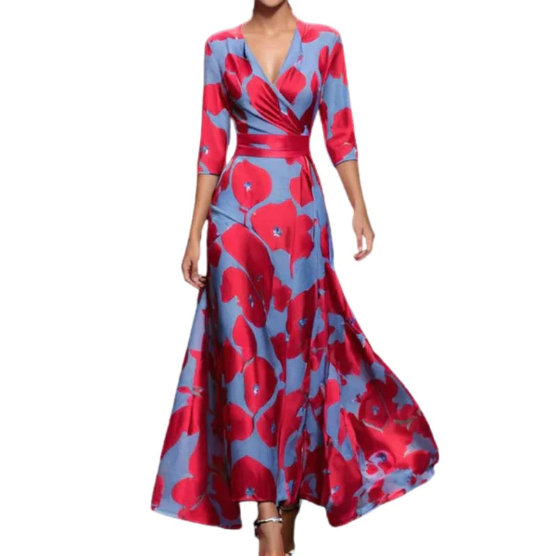 Elara – Robe maxi à imprimé floral et manches courtes