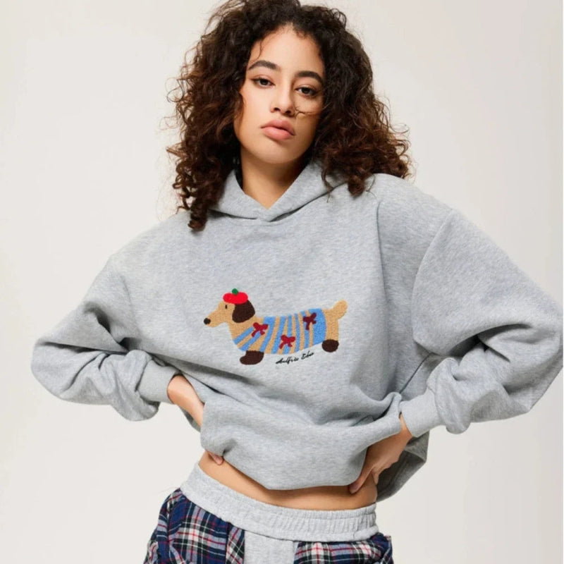 CozyKeen - Long sleeve hoodie with dog embroidery