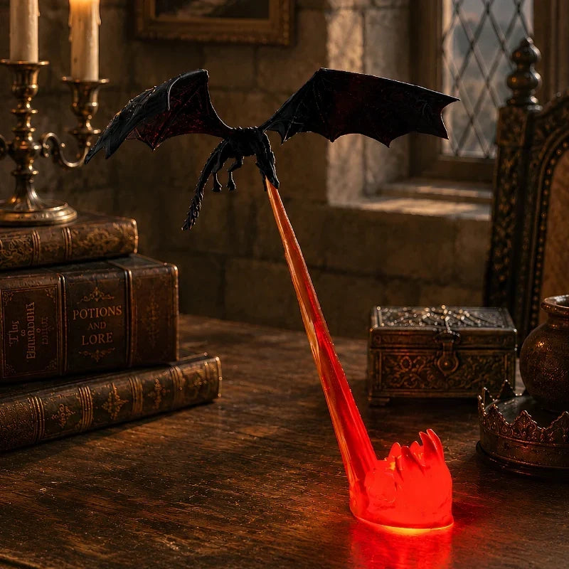DracoGlow - Lampe de nuit en forme de dragon avec effet de flamme