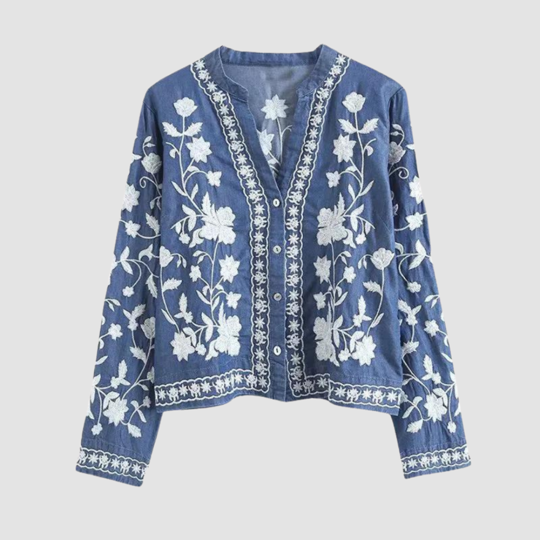 Lena – Chemise boutonnée élégante avec motif brodé floral