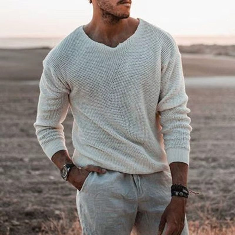 Sterling – Pulover cu mâneci lungi, decolteu în V și mâneci cu dungi