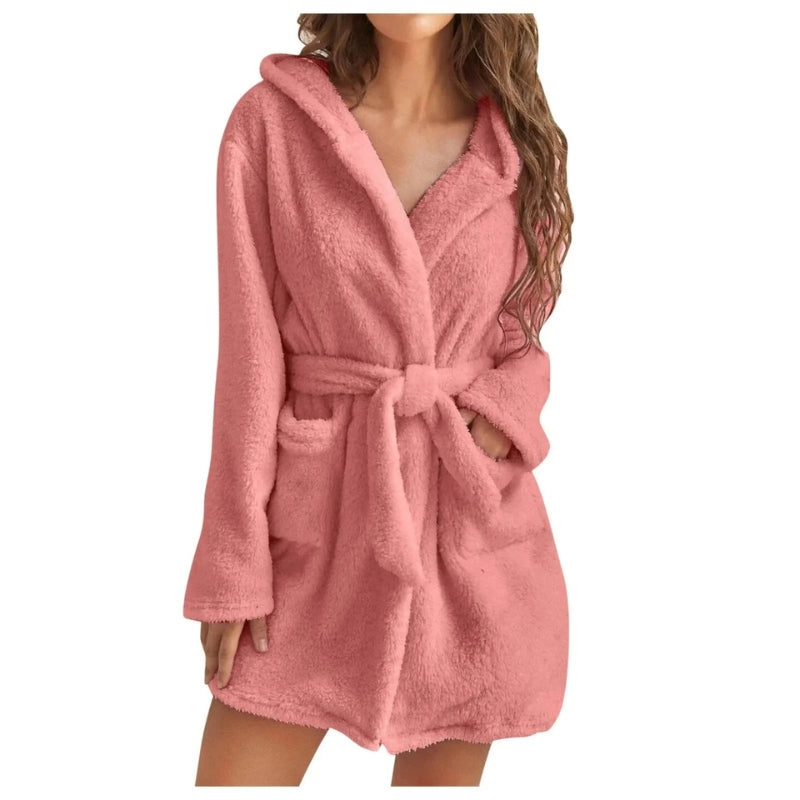 Lily - Stylish fleece bathrobe with long sleeves and side pockets
