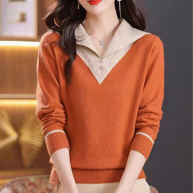 Mila – Long sleeve patchwork sweater with V-neck