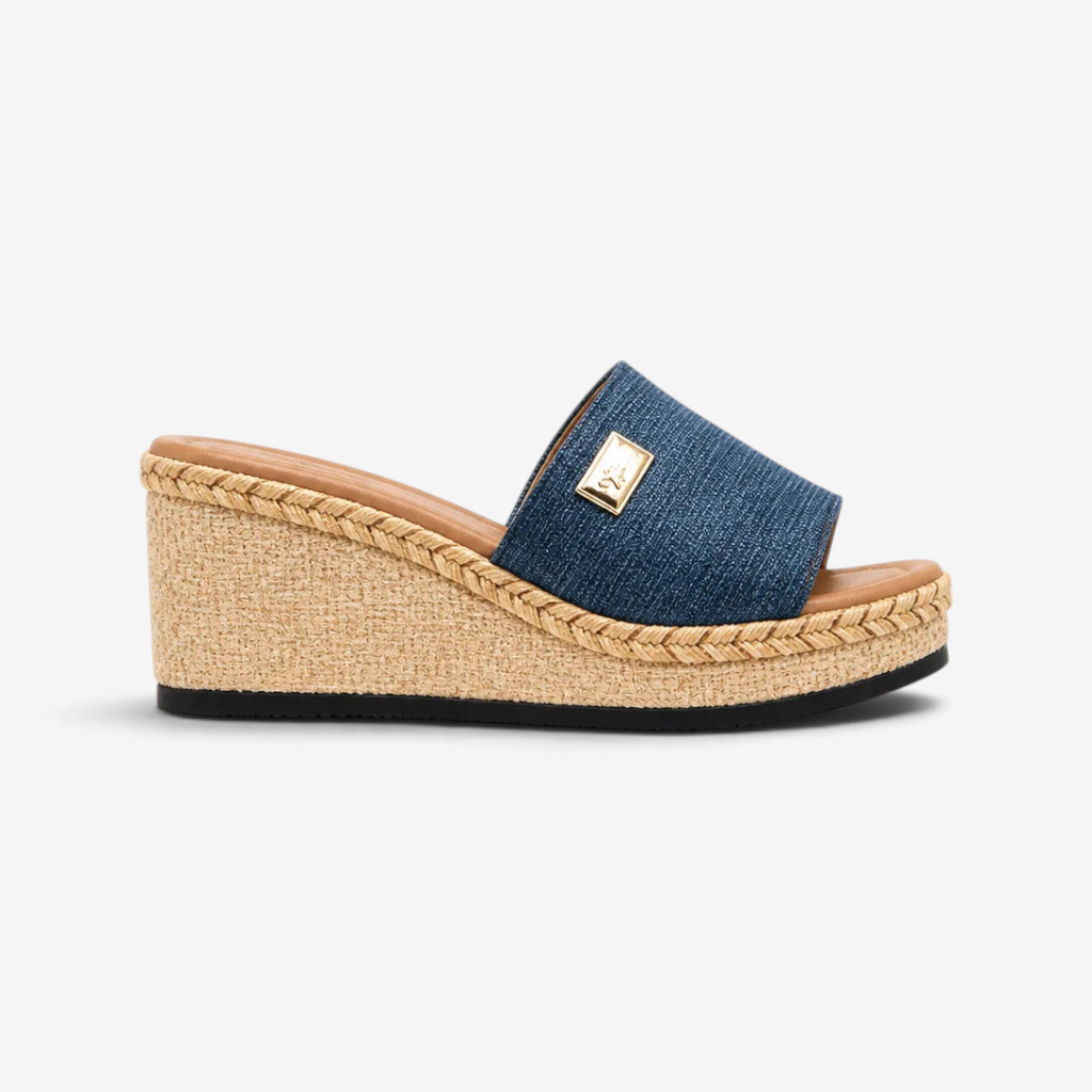 Marivelle - Raffia Wedge Mules with Wide Strap