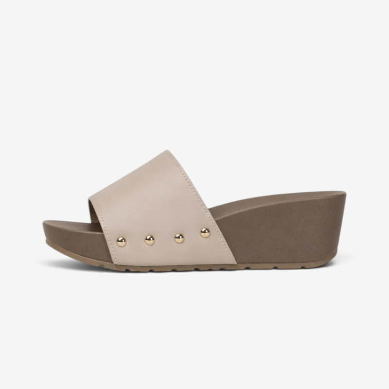 Lunarelle - Wide-Strap Wedge Mules with Studs