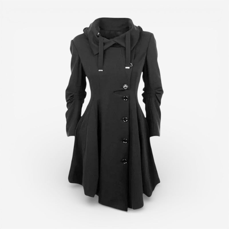 Sierra - Long Sleeve Coat with Hood and Button Closure