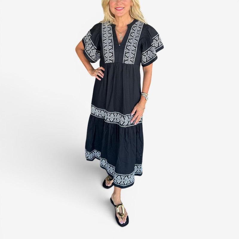 Women’s V-Neck Printed Midi Dress
