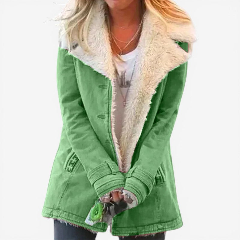 Manteau long pour femme à manches longues avec poches, col cranté classique, style chaud et raffiné